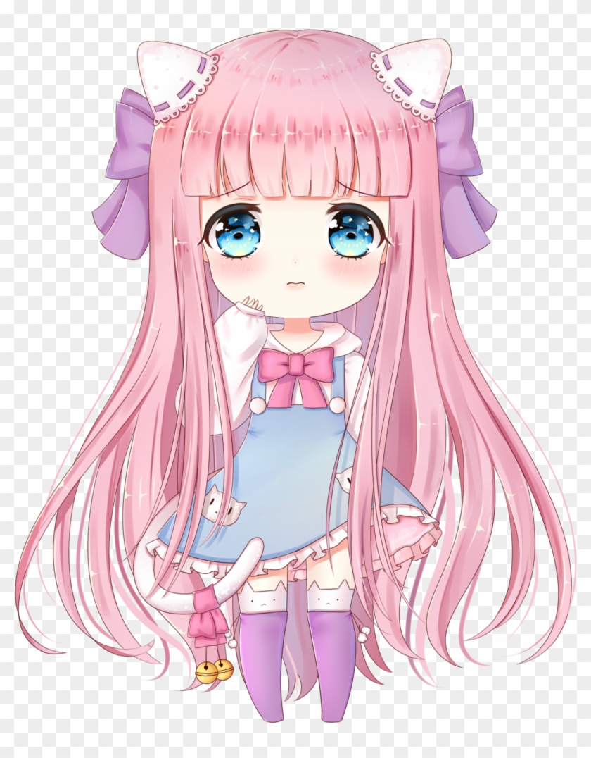 Cute Pink-Haired Chibi Anime Girl with Cat Ears - Free PNG Download