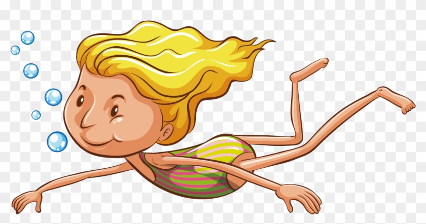 Happy Girl Swimming Underwater - Free Clipart Illustration