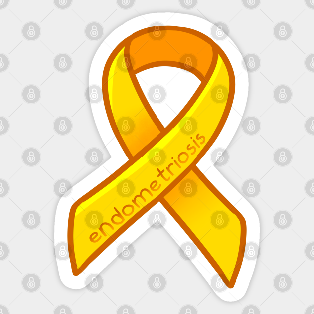 Yellow awareness ribbon with "endometriosis" text, symbolizing support and advocacy for the condition.