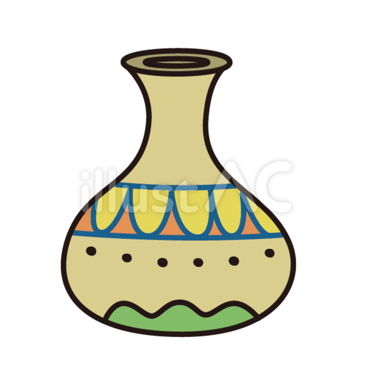 Decorative hand-painted ceramic vase with geometric patterns in yellow, orange, blue, green, and black dots.