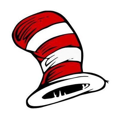 Iconic red-and-white striped top hat from Dr. Seuss’s The Cat in the Hat, with a wide white brim and playful tilt.
