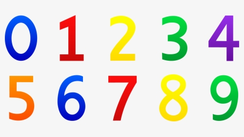 Colorful numerals 0 through 9 arranged in two rows on a white background, each digit in a distinct vibrant hue.
