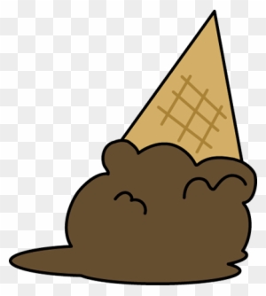 Melted chocolate ice cream spilling from a waffle cone, cartoon-style illustration.