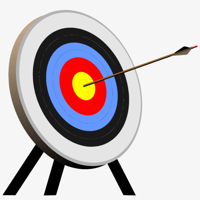 Archery target with an arrow precisely hitting the yellow bullseye center.