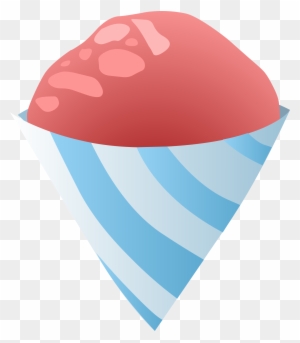 Pink strawberry-flavored ice cream scoop in a blue-and-white striped wafer cone.