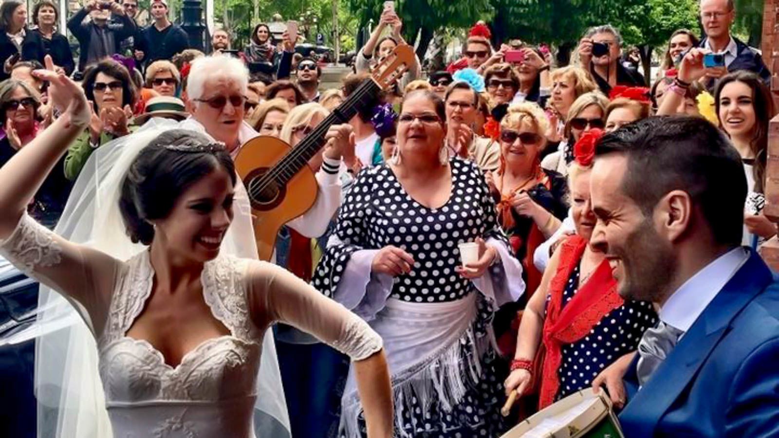 Authentic Spanish Wedding Street Celebration with Flamenco Music