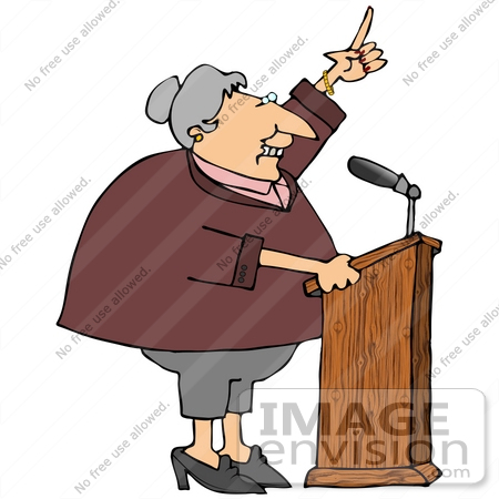 Cartoon of Senior Woman Giving a Speech at Podium - Free Clipart