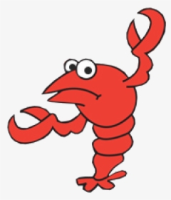 Red cartoon lobster with large claws, wide eyes, and a playful expression on white background.