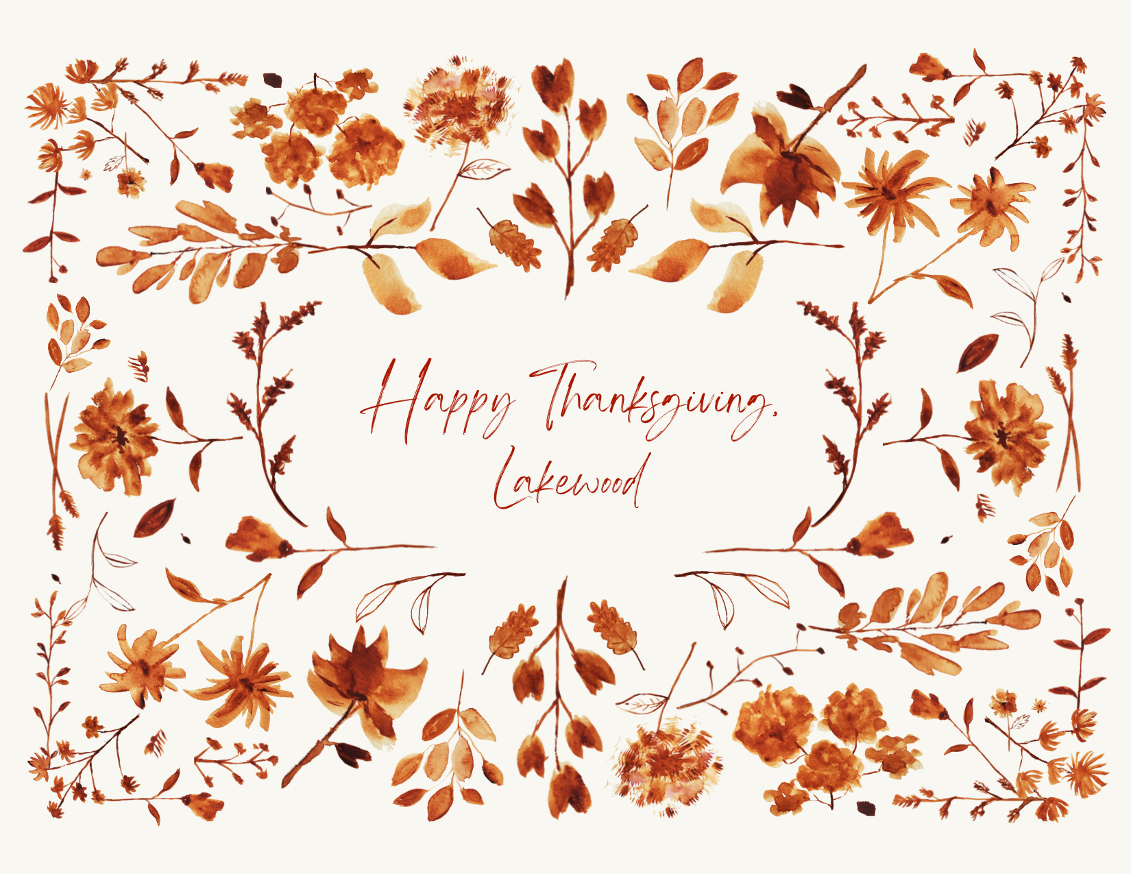 Happy Thanksgiving Lakewood - Autumn Floral Greeting Card Design