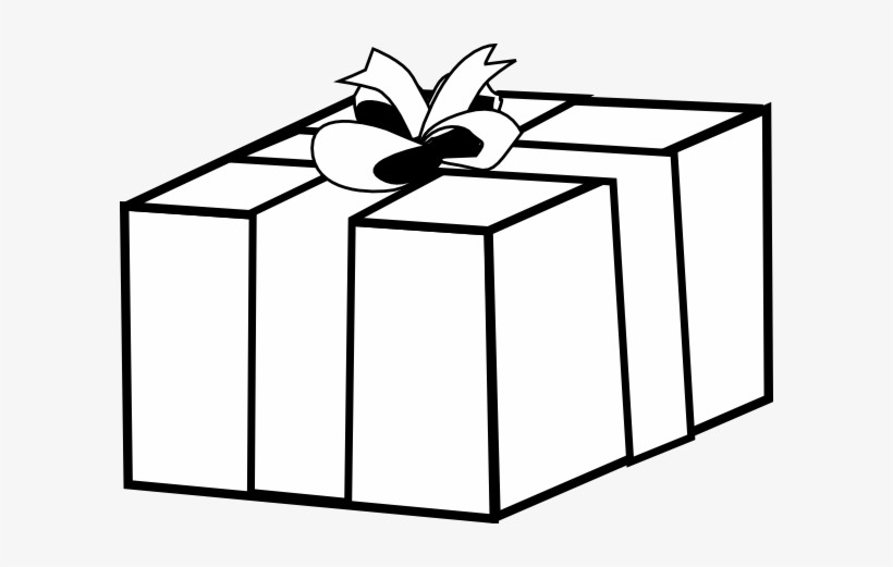 Black-and-white line drawing of a rectangular gift box with ribbon and bow on top.