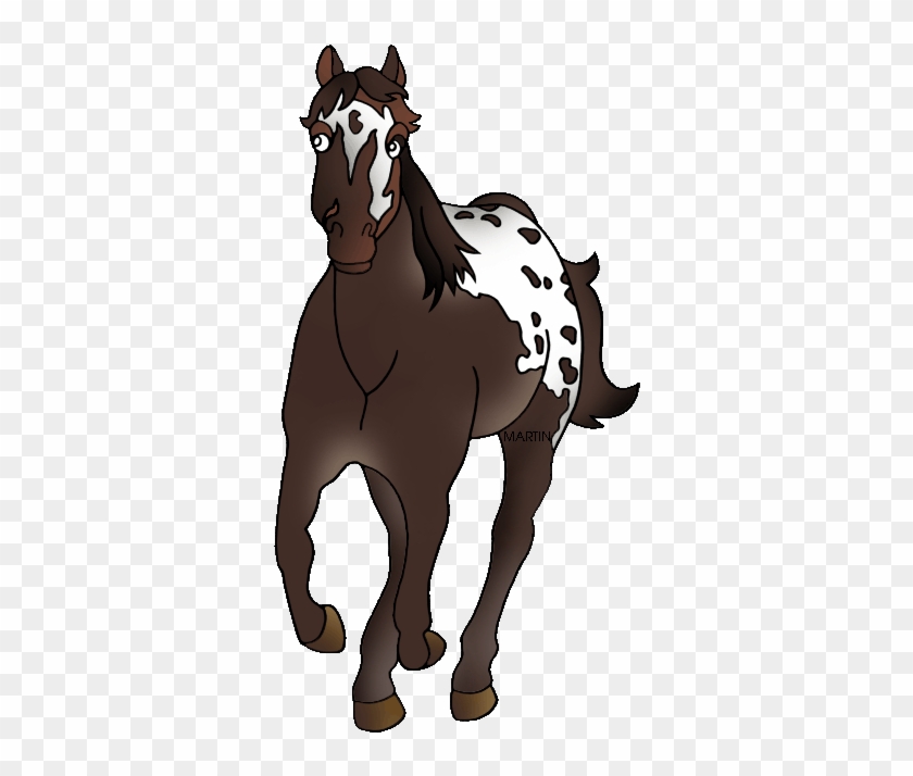 Brown and white spotted cartoon horse with expressive eyes, standing alert on transparent background.