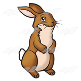A cartoon brown rabbit standing upright, surrounded by white paper airplanes in flight.