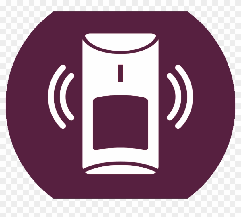 Purple icon depicting a motion sensor with radiating waves indicating detection range.
