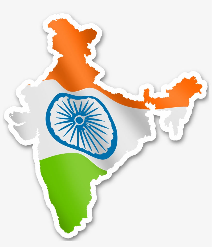 India map silhouette filled with national flag colors and Ashoka Chakra emblem.