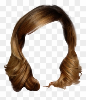 Brown wavy shoulder-length hairstyle with highlights, isolated on transparent background.