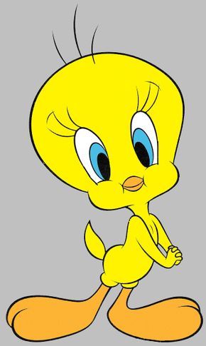 Tweety Bird, the iconic yellow cartoon canary with large blue eyes and orange feet, standing confidently.