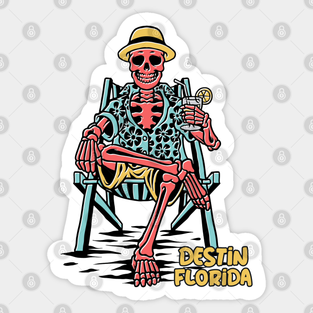 Destin Florida Skeleton Sticker - Fun Coastal Vacation Art