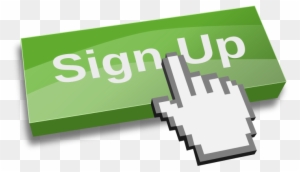 Green "Sign Up" button with a pixelated hand cursor clicking it, indicating user registration action.