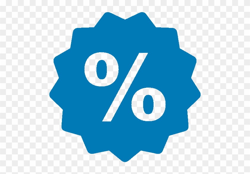 Blue starburst badge with white percent symbol indicating discount or sale offer.