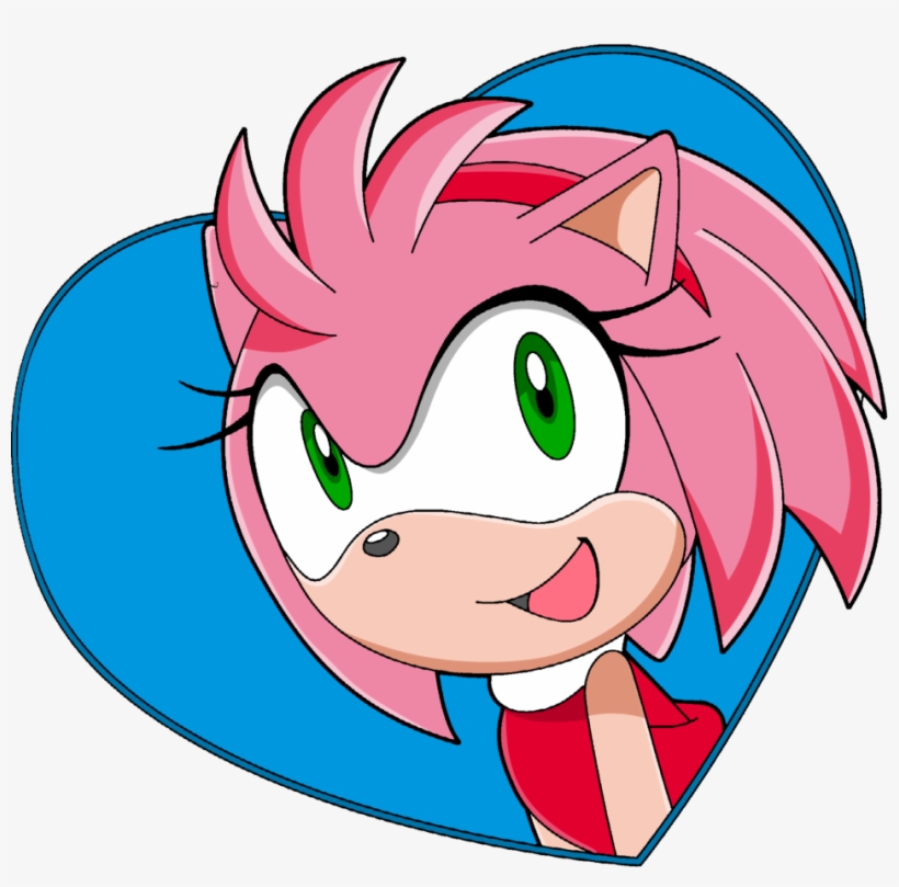 Amy Rose from Sonic the Hedgehog smiling inside a blue heart frame.
