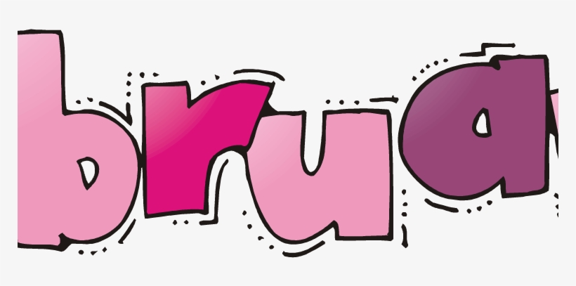 Stylized hand-drawn text "brua" in pink and magenta with black outlines and comic-style effects.
