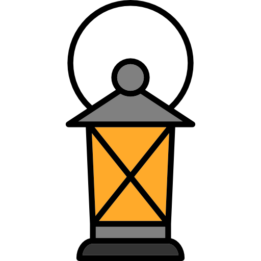 Simple cartoon-style lantern with orange glowing body, gray top and base, and black cross braces.
