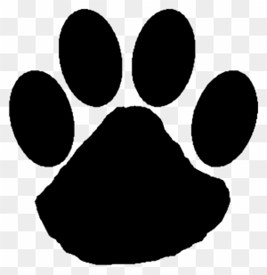 Black silhouette of a dog or cat paw print on transparent background.