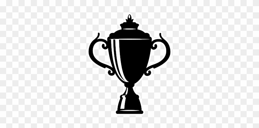 Black silhouette of a classic two-handled trophy cup with ornate details and lid.