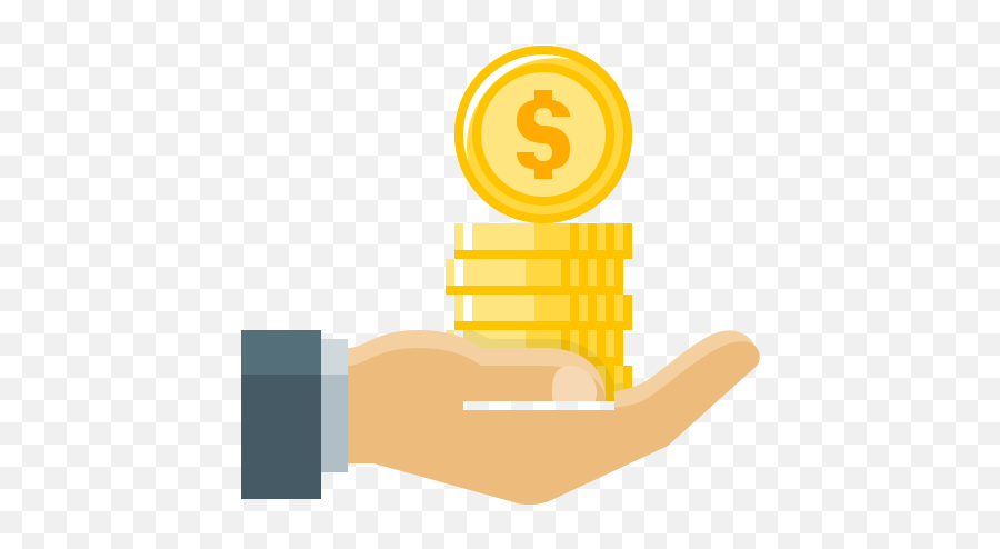Hand holding a stack of gold coins with a dollar sign, symbolizing financial gain or savings.