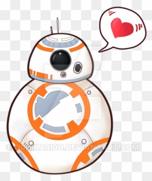 Cute cartoon BB-8 droid with orange and white plating, emitting a heart speech bubble.