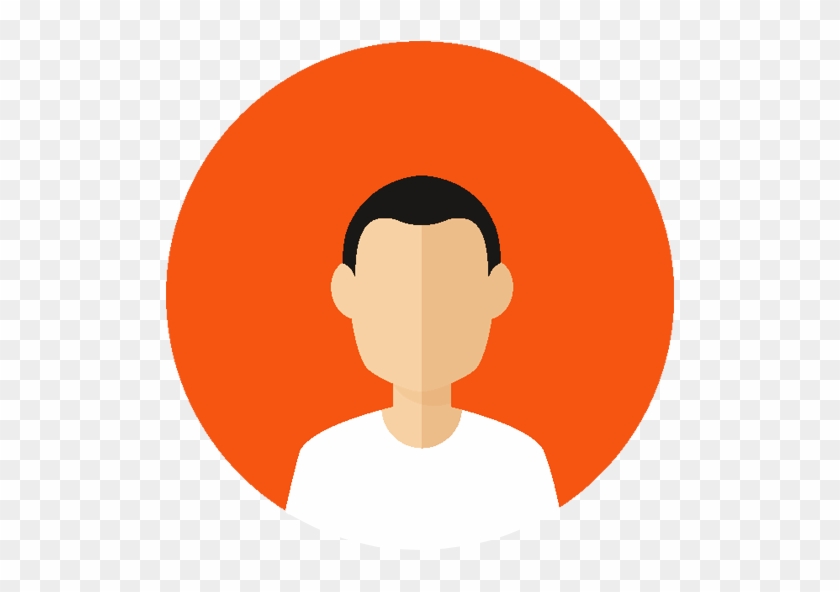 Generic male user avatar with short black hair, white shirt, against orange circular background.