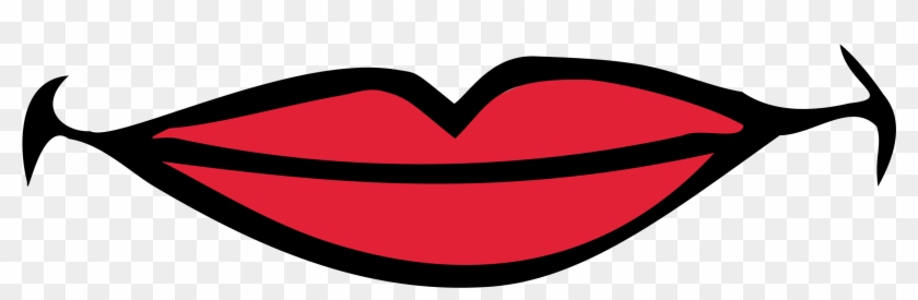 Stylized red lips with bold black outline and pointed ends, cartoon-style illustration on transparent background.