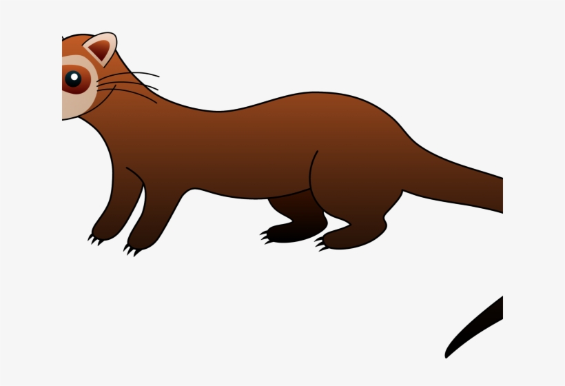 Cartoon illustration of a brown ferret in profile, with alert eyes and whiskers, standing on all fours.