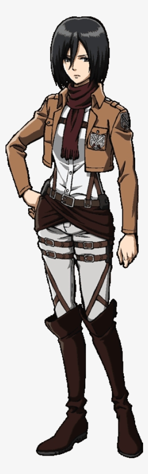 Mikasa Ackerman from Attack on Titan in Survey Corps uniform with scarf and gear.