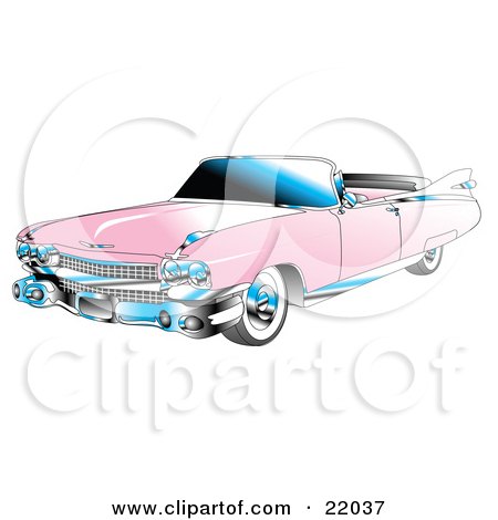 Vintage Pink Cadillac Convertible - Classic 1950s American Car Illustration