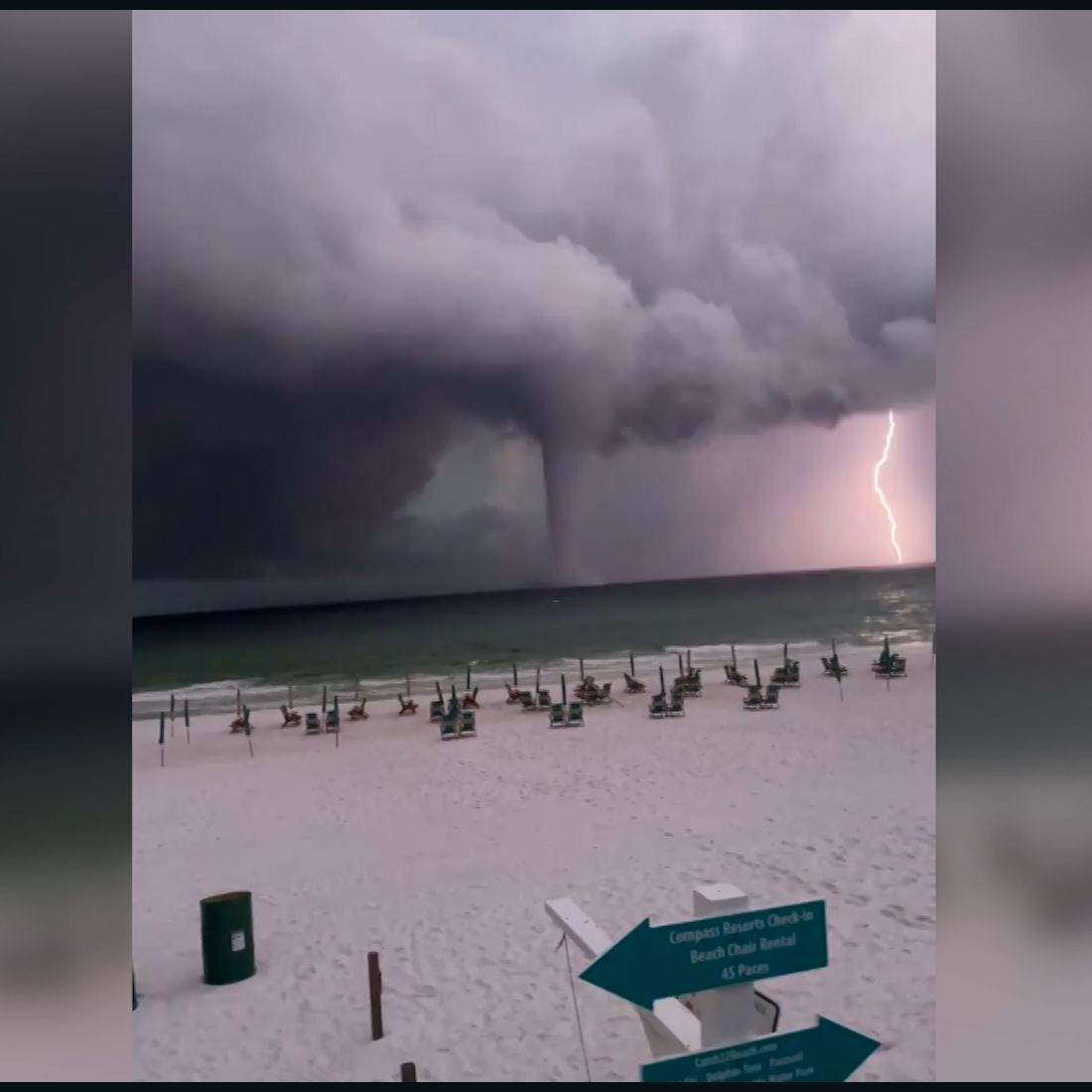 Waterspout and Lightning Strike at Gulf Coast Beach - Dramatic Storm Photo