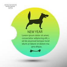 Silhouette of a dog on a green-to-teal gradient circle with "NEW YEAR" text and placeholder lorem ipsum, plus a bone icon.