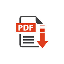 Red PDF download icon with downward arrow on document outline