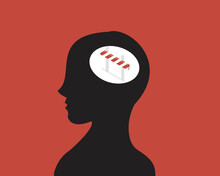 Silhouette of a human head in profile with a stylized brain icon inside, symbolizing cognition or mental processing.