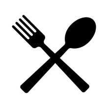 Black silhouette of a fork and spoon crossed, symbolizing dining or food services.