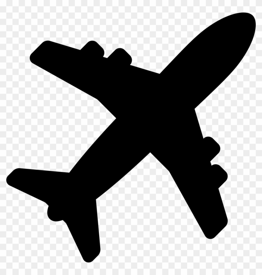 Black silhouette of a commercial airplane viewed from above on transparent background.