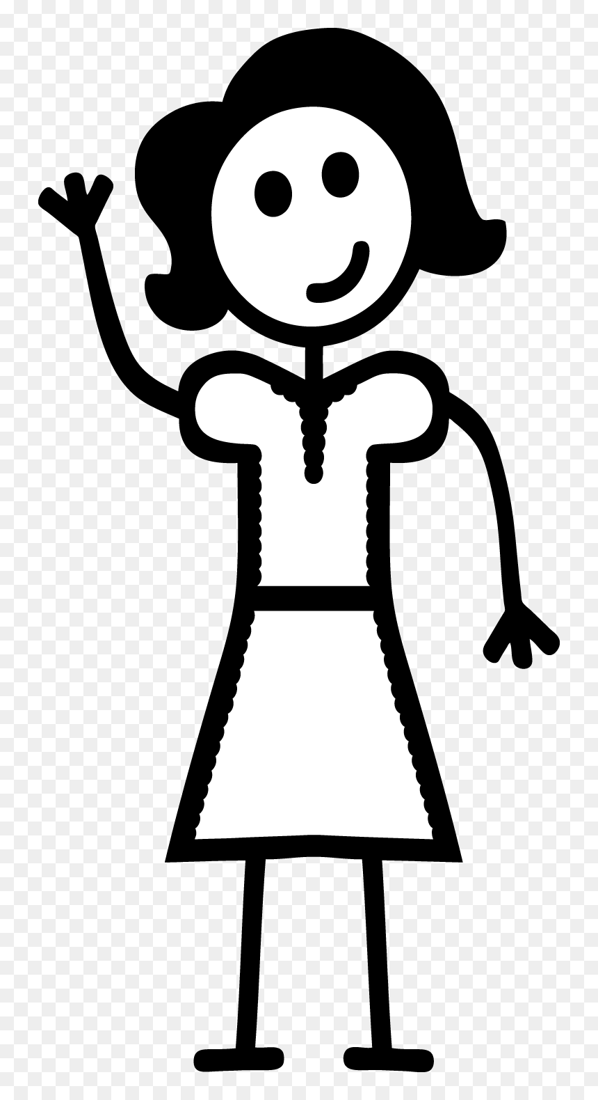 Friendly Stick Figure Woman Waving - Free Clipart Illustration