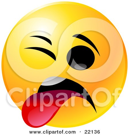 Yellow emoji winking one eye, sticking out red tongue with playful expression.