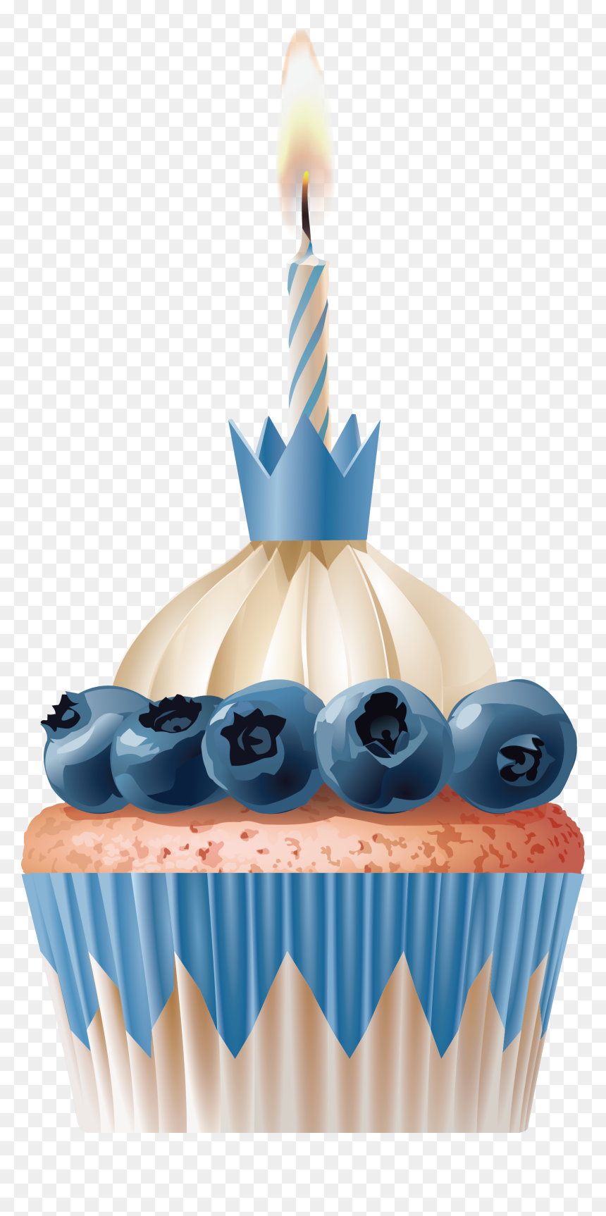 Birthday Cupcake with Blueberries and Lit Candle - Festive Celebration Treat
