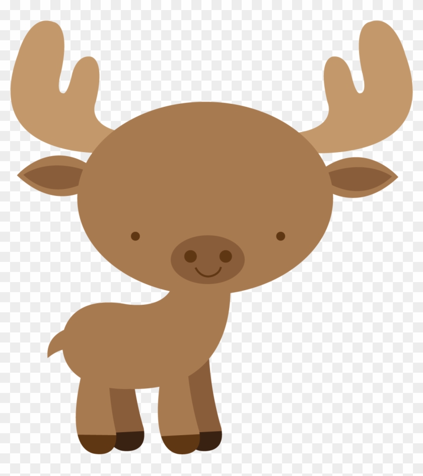 Cute cartoon moose with large antlers, smiling face, and brown coloring on transparent background.