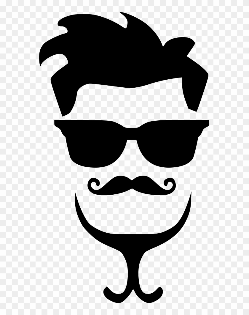 Stylish black silhouette of a man with spiky hair, sunglasses, handlebar mustache, and goatee on transparent background.