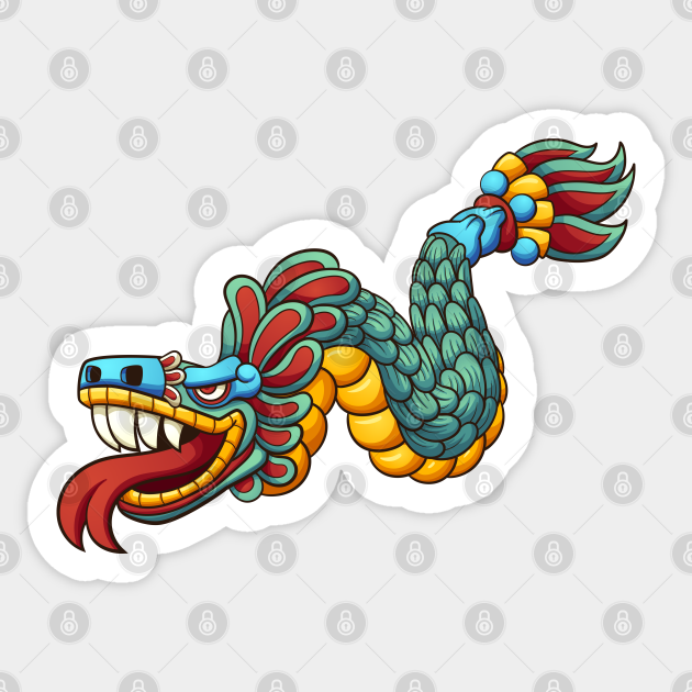 Aztec Feathered Serpent God Quetzalcoatl Sticker - Colorful Mythological Art