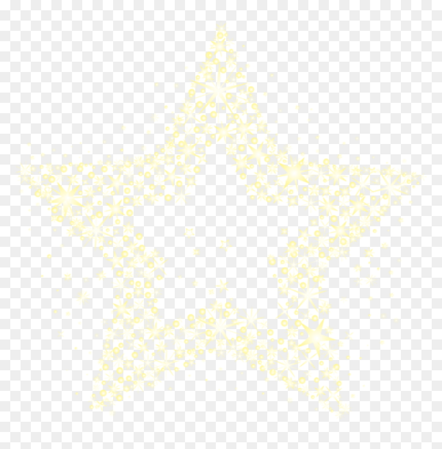 Glowing golden star made of sparkling particles on transparent background