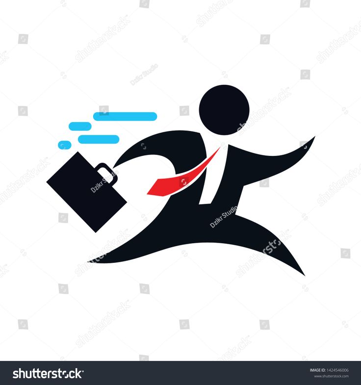 Silhouetted businessperson sprinting with briefcase and red tie, blue motion lines indicating speed.