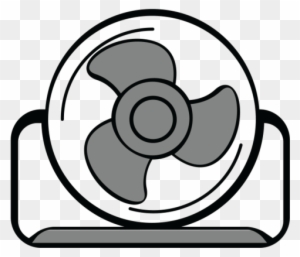 Simple line-art illustration of a round desktop fan with three blades and a stand.